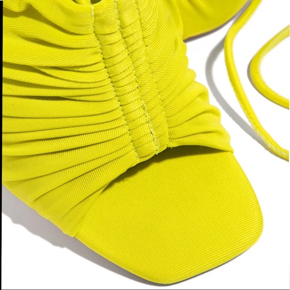 Lace up Square Toe High Heels Sandals - Lime - Picture 4 of 4